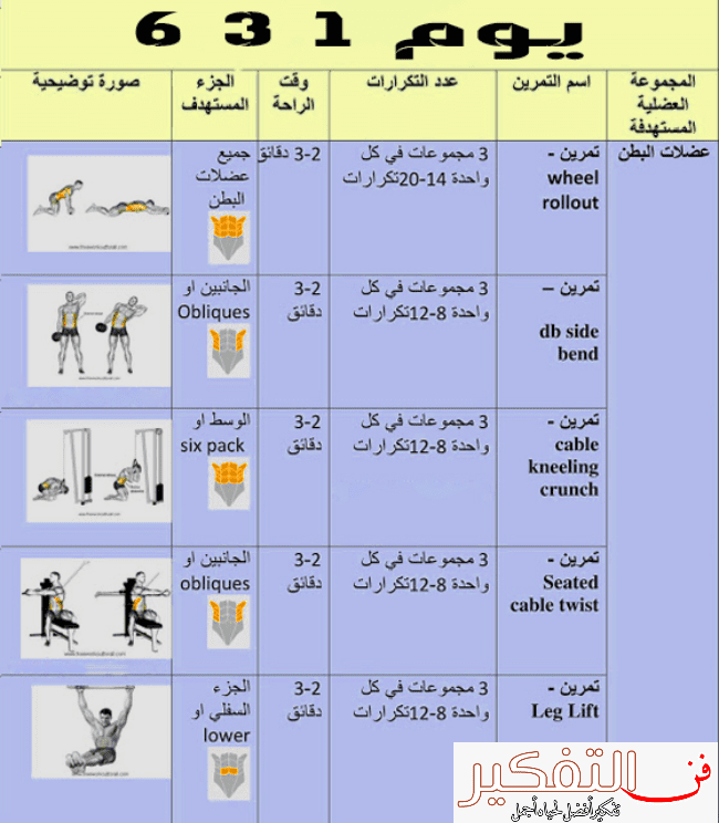 جدول تمارين كمال الاجسام 6 ايام لشد وتضخيم وتقوية العضلات